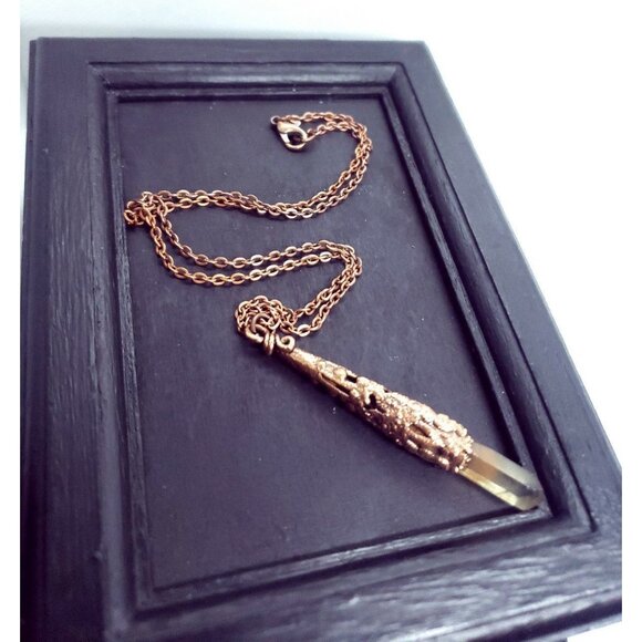 Copper Filigree red quartz crystal necklace handmade copper electroplated - Picture 3 of 12